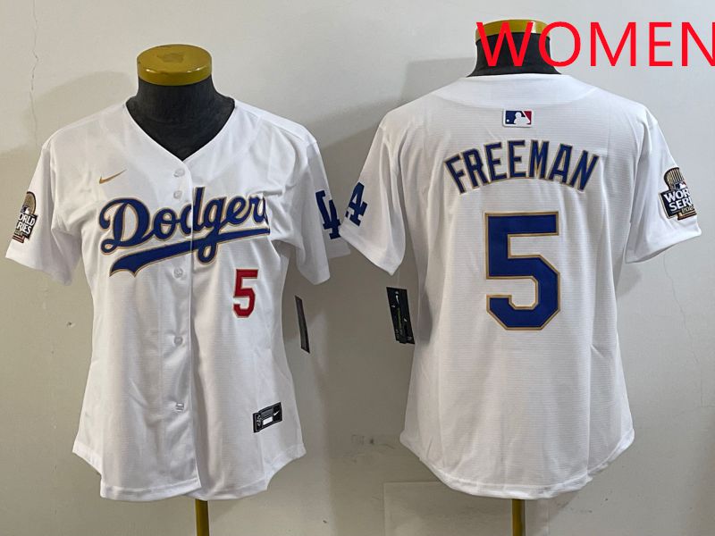 Women Los Angeles Dodgers #5 Freeman White Gold Game 2025 Nike MLB Jersey style 1->women mlb jersey->Women Jersey